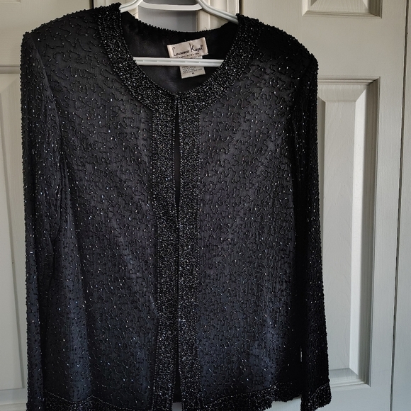 Laurence Kazar Jackets & Blazers - Laurence Kazar Black Beaded Cocktail Jacket VIntage Silk M